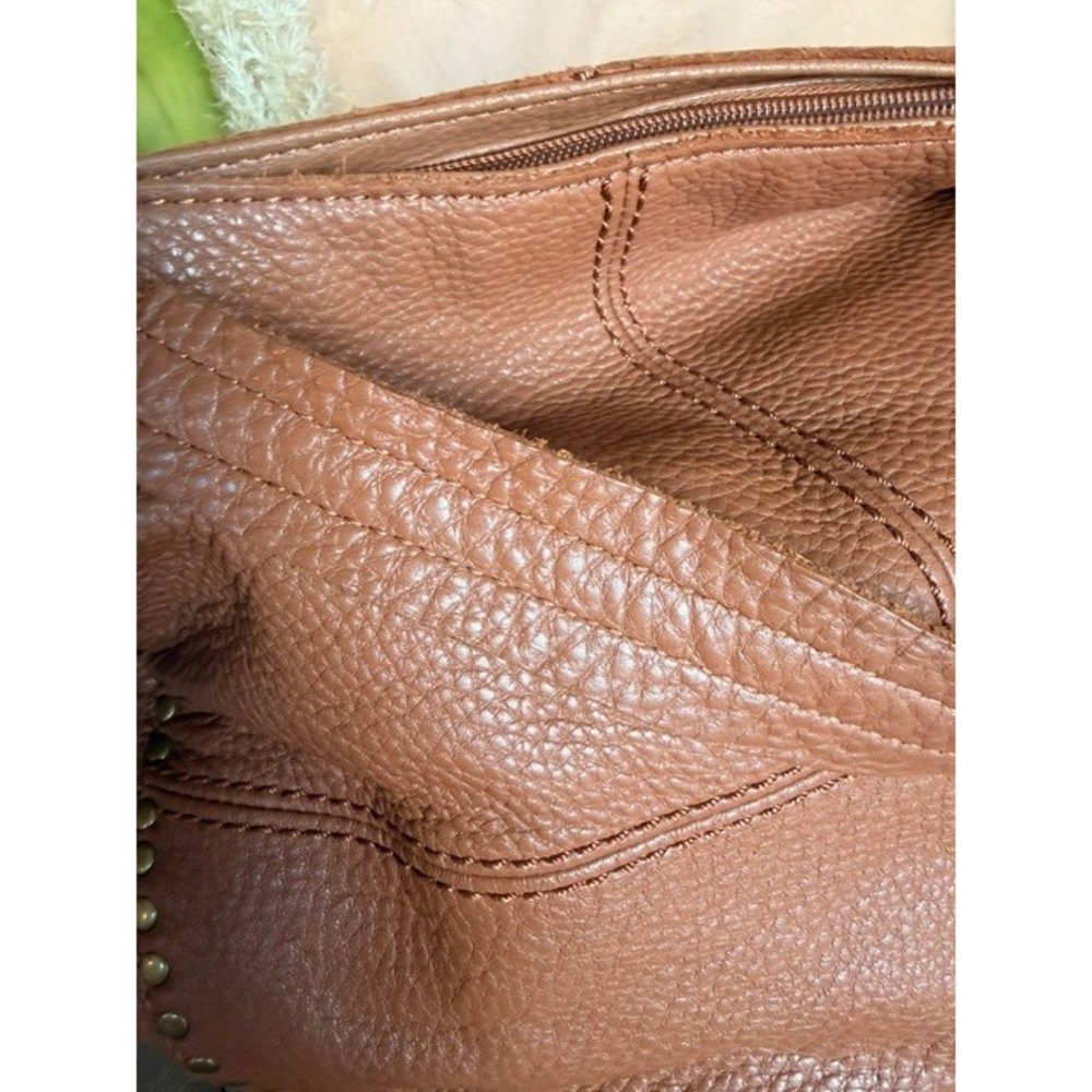 The Sak Pebbled Leather Studded Hobo Shoulder Bag Cognac Brown Tassel Large - Picture 7 of 16